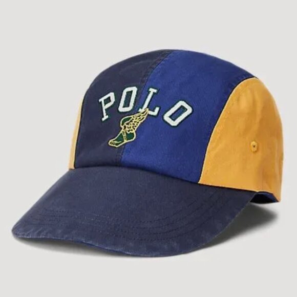 Polo Ralph Lauren P-Wing Long Bill 4 Panel Fitted Hat Cap Navy Blue Yellow L/XL - Picture 1 of 2